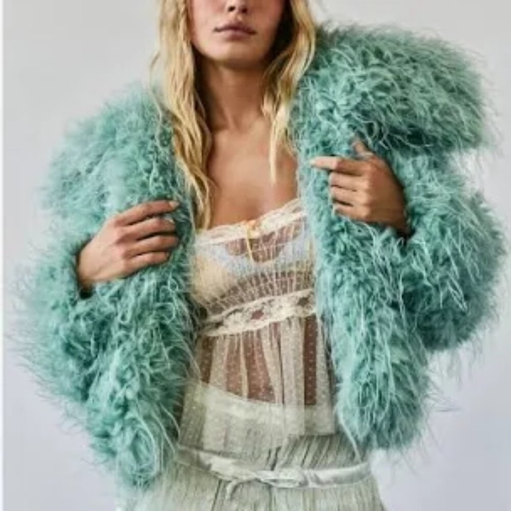 Free People Moonlight Faux Fur Jacket in Granite Green - Picture 2 of 15